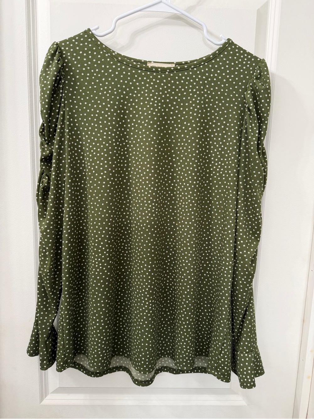 Olive Green Polka Dot Long-Sleeve Women's Top XL